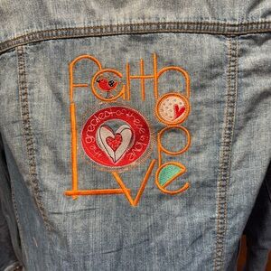 Talbots Blue Jean Jacket with Colorful Embroidery